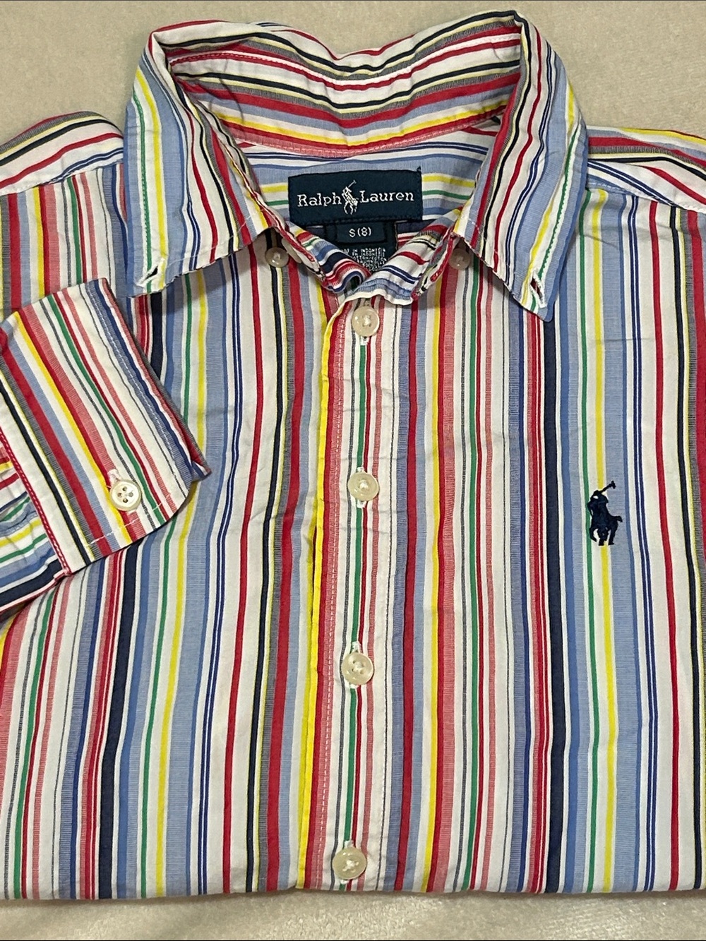 Polo Ralph Lauren Boys Size 8 Multi Color Striped Button Down Oxford Shirt S 8